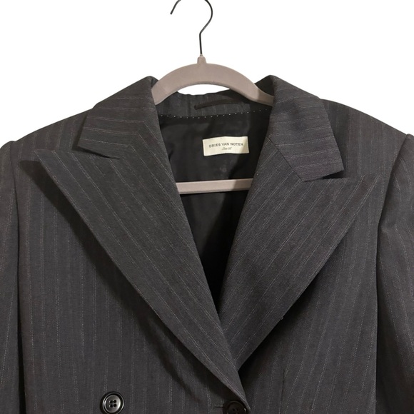 Dries Van Noten Gray Pinstripe Belted Blazer Wool Blend Size 36 US 4 - Picture 6 of 11